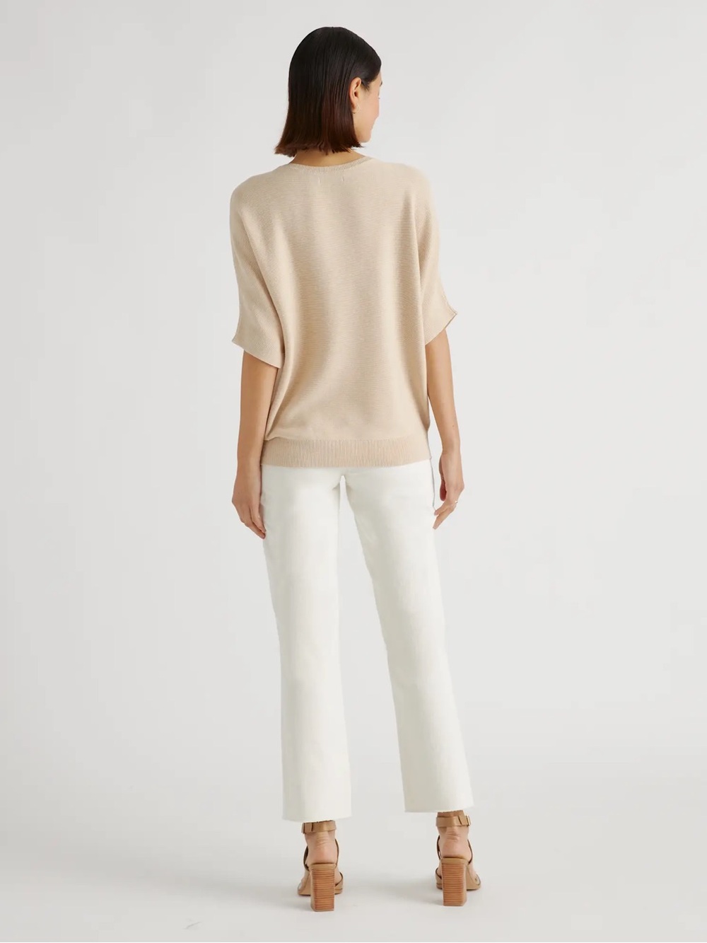 Quince Women's Short Sleeve Knit Sweater in Light Beige Size S Cotton - Picture 4 of 15